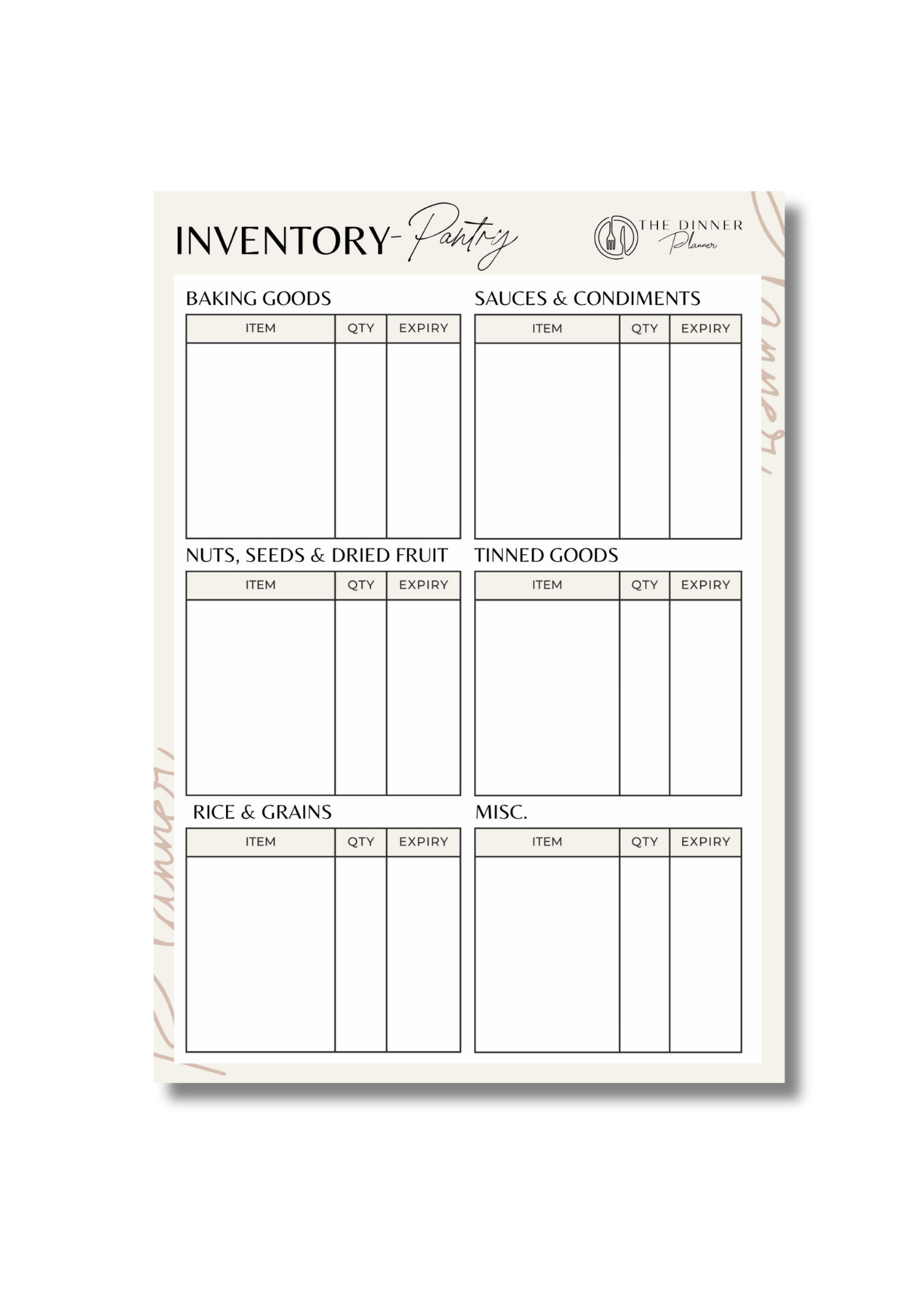PANTRY INVENTORY - THE DINNER PLANNER